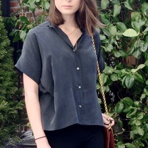 ISO Everlane black silk shirt