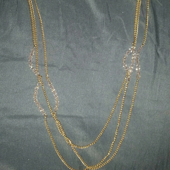 Triple Strand Goldtone Necklace with Pink Beads - Picture 1 of 3
