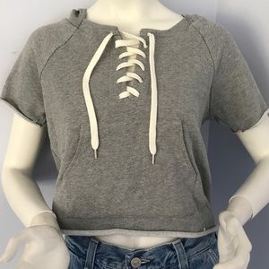 NWOT UO BEACHY Soft Short-Sleeve Lace-down Hoodie