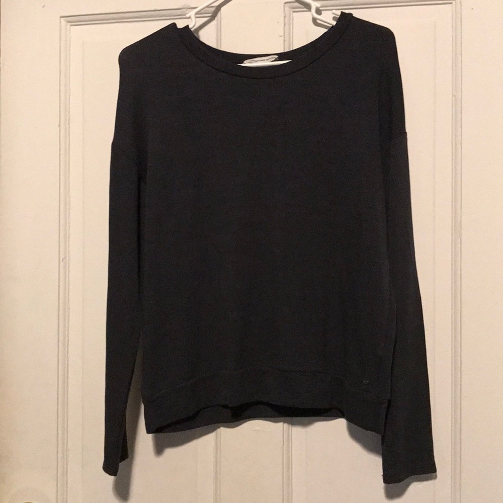 Charcoal AE sweater with oval cut out on back