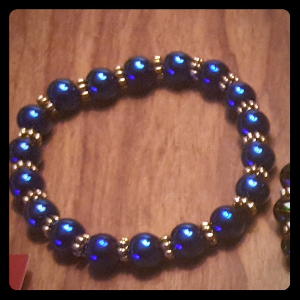 Blue Glass Bead with Gold Spacers Bracelet