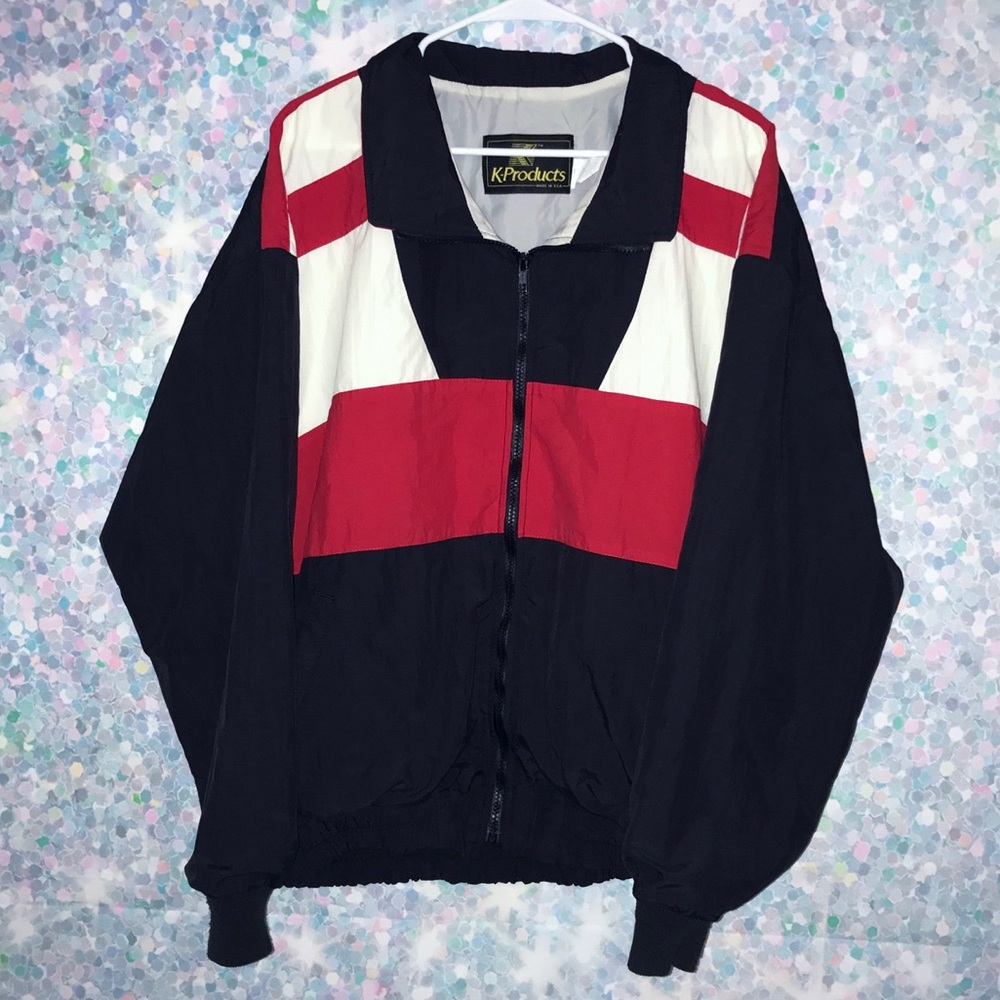 Men's Vintage 90s Black Red and White Windbreaker