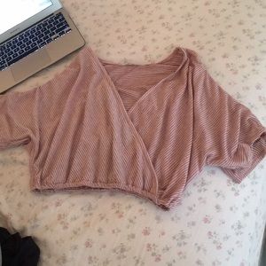 pink off the shoulder v neck shirt