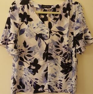 Blue Floral Print Shirt- Size Large
