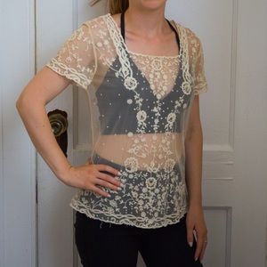 ❌DONATED❌ Anthropologie Sheer Cream Lace Top