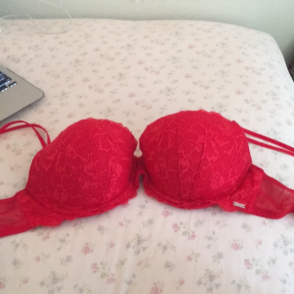 red lacy bra