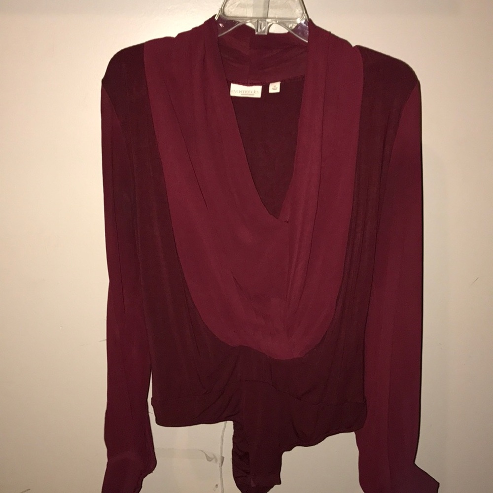 Maroon cold shoulder bodysuit