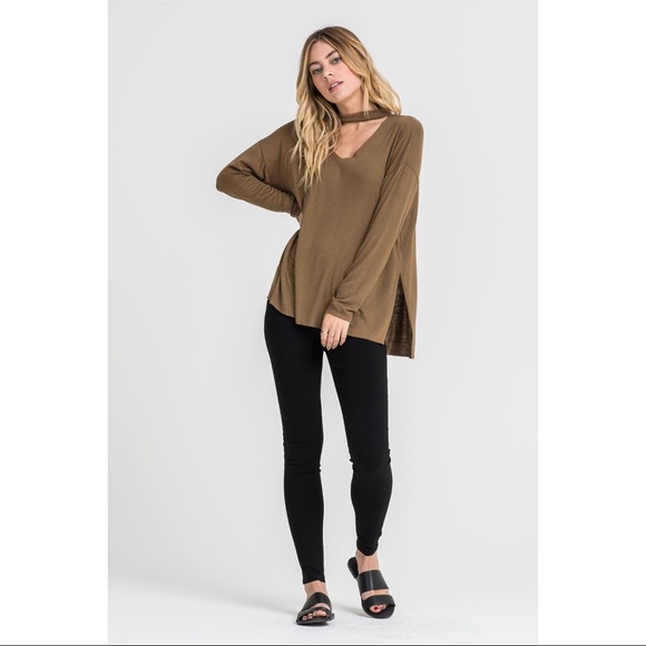 Lush Tops - >>LAST<< Charlie Choker Long Sleeve Top - Moss