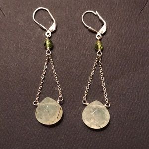 Green quartz and peridot linear earrings