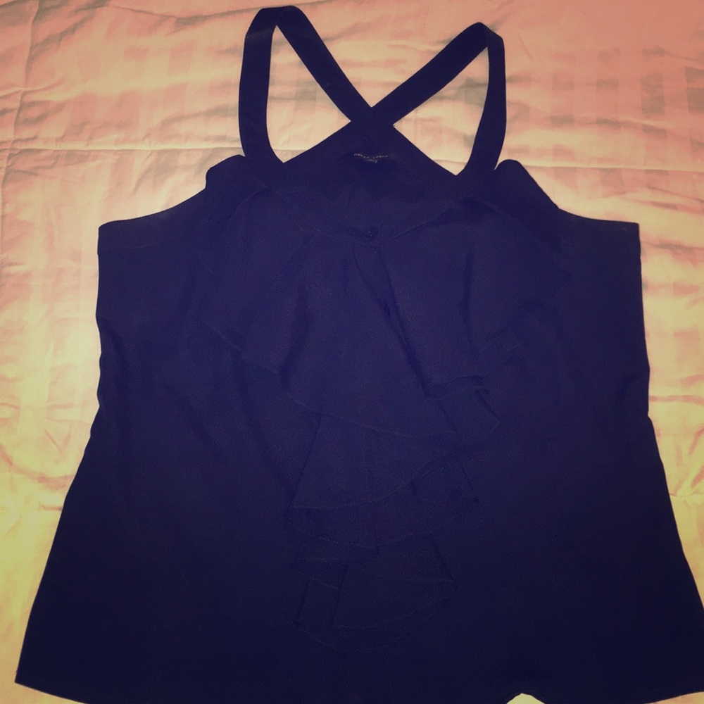 Navy blue ruffle sleeveless blouse