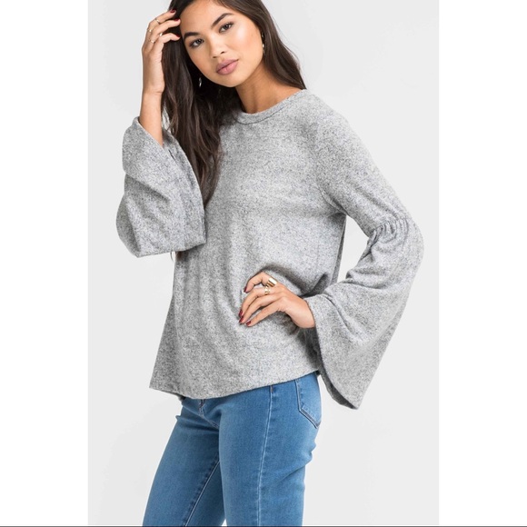 >BUY2/1FREE< Leah Brush Knit Bell Sleeve Top - Picture 2 of 4