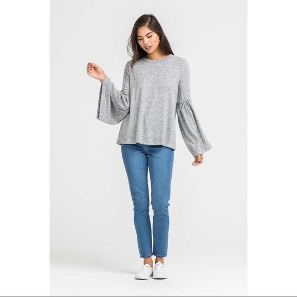 >BUY2/1FREE< Leah Brush Knit Bell Sleeve Top - Picture 3 of 4