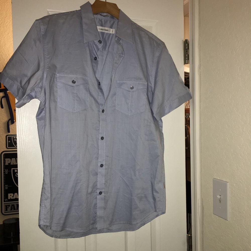 Blue men's Calvin Klein short sleeve button down