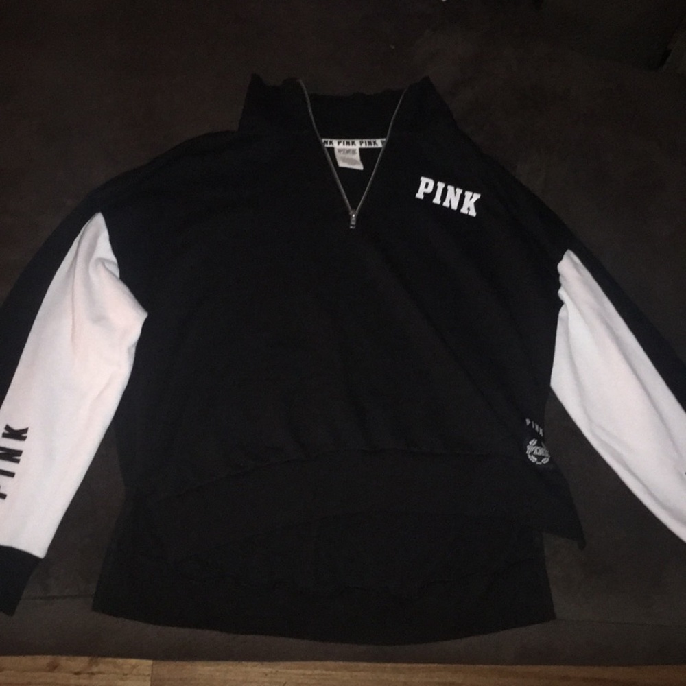 PINK black and white half zip up sweatshirt