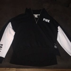 PINK black and white half zip up sweatshirt