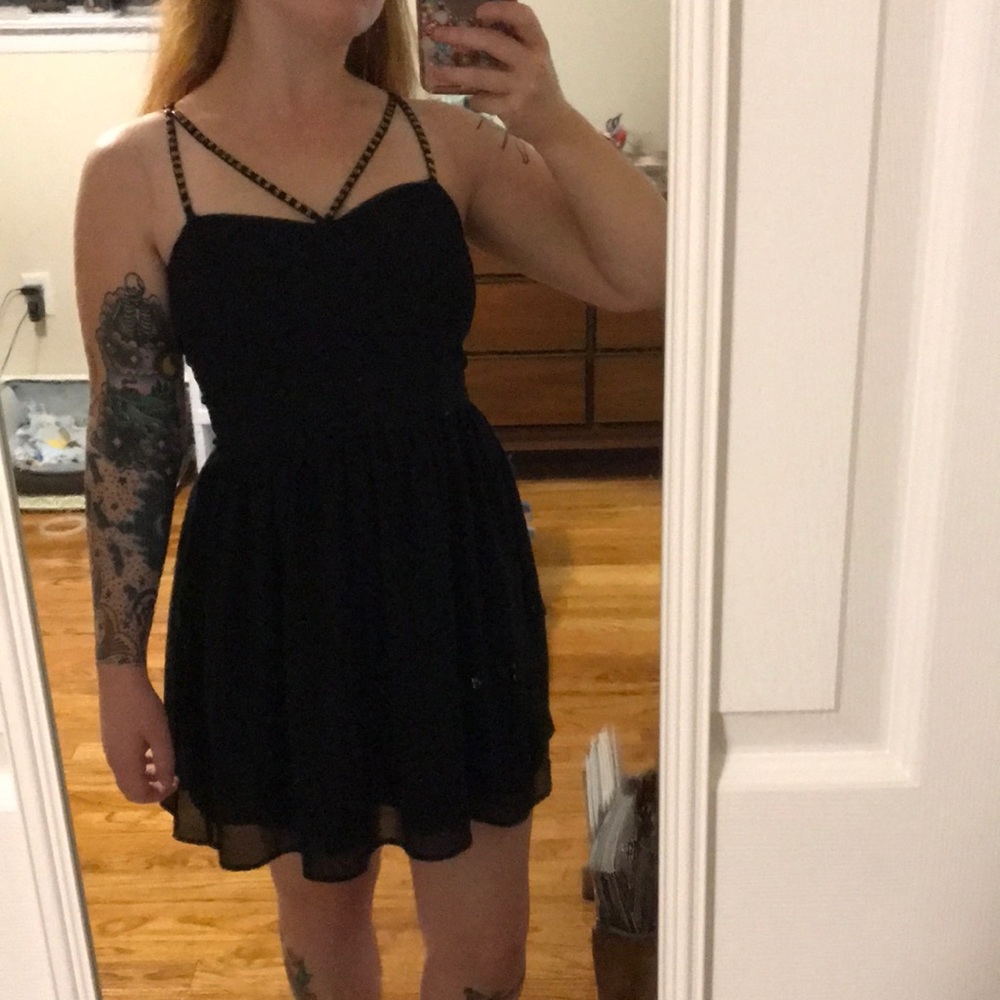 Strappy cage top black dress