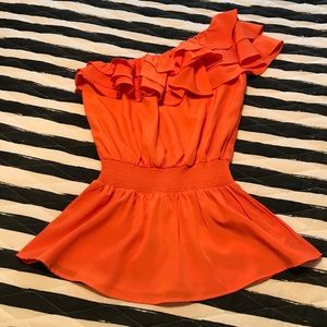 Orange Ruffled One Shoulder Blouse