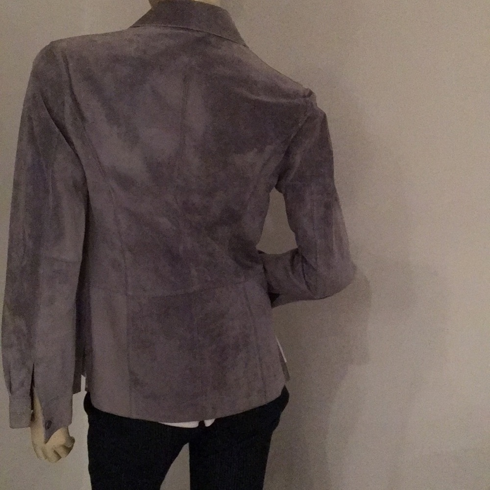 Grey Suede Collared Button Up Jacket - image 6