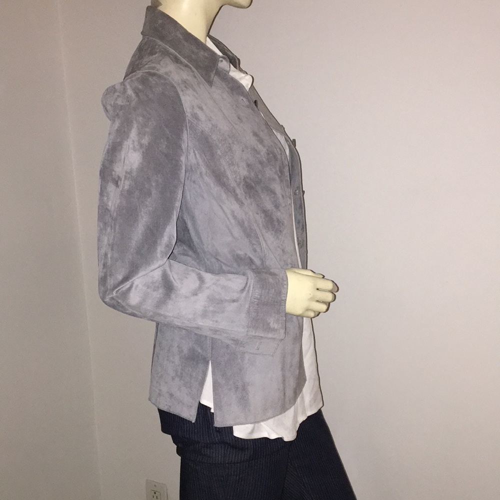 Grey Suede Collared Button Up Jacket - image 2