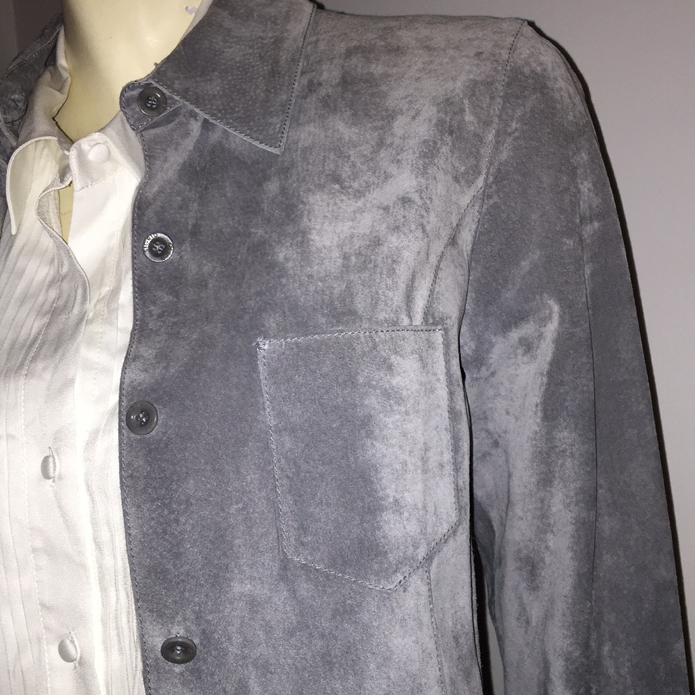 Grey Suede Collared Button Up Jacket - image 3