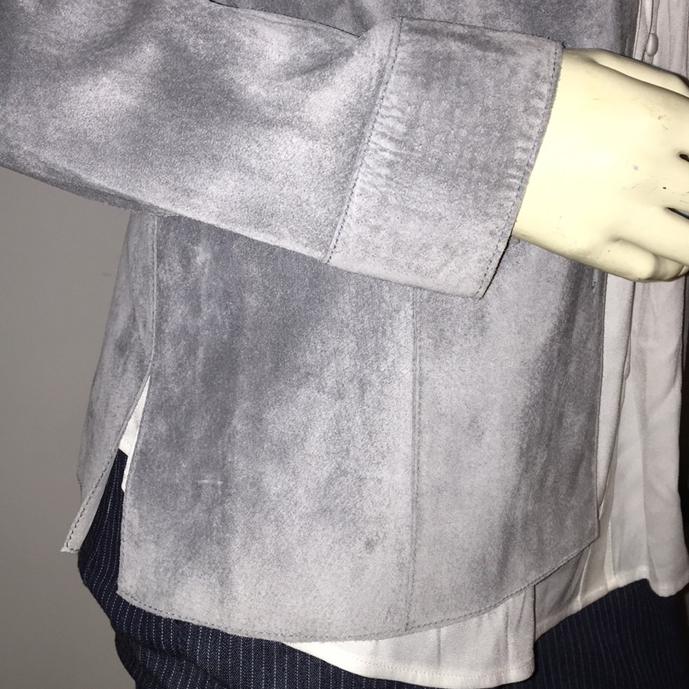 Grey Suede Collared Button Up Jacket - image 5