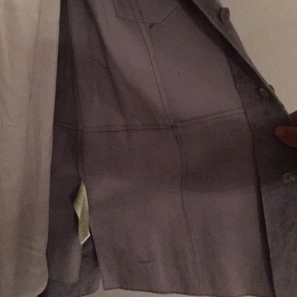 Grey Suede Collared Button Up Jacket - image 7