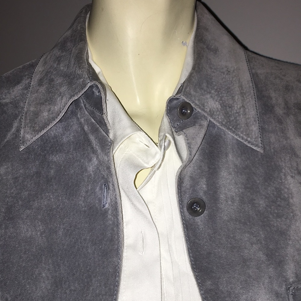 Grey Suede Collared Button Up Jacket - image 8