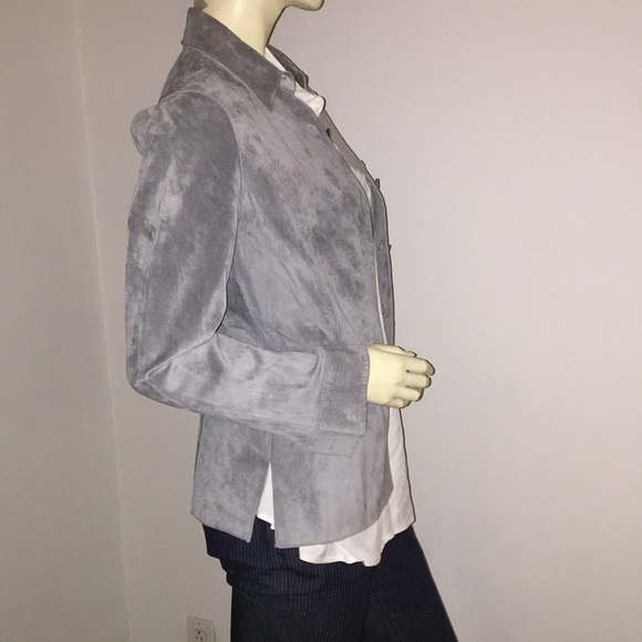 grey suede collared button up jacket - Picture 2 of 8