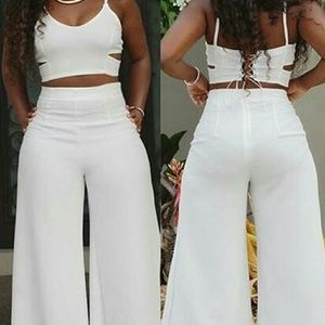 White Polyester Jumpsuit Size XXL Made Small