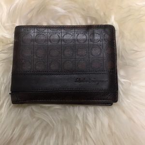 SALVATORE FERRAGAMO Brown Leather Monogram Wallet