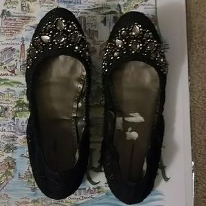 Adrienne Vittadini metallic gray jeweled flats