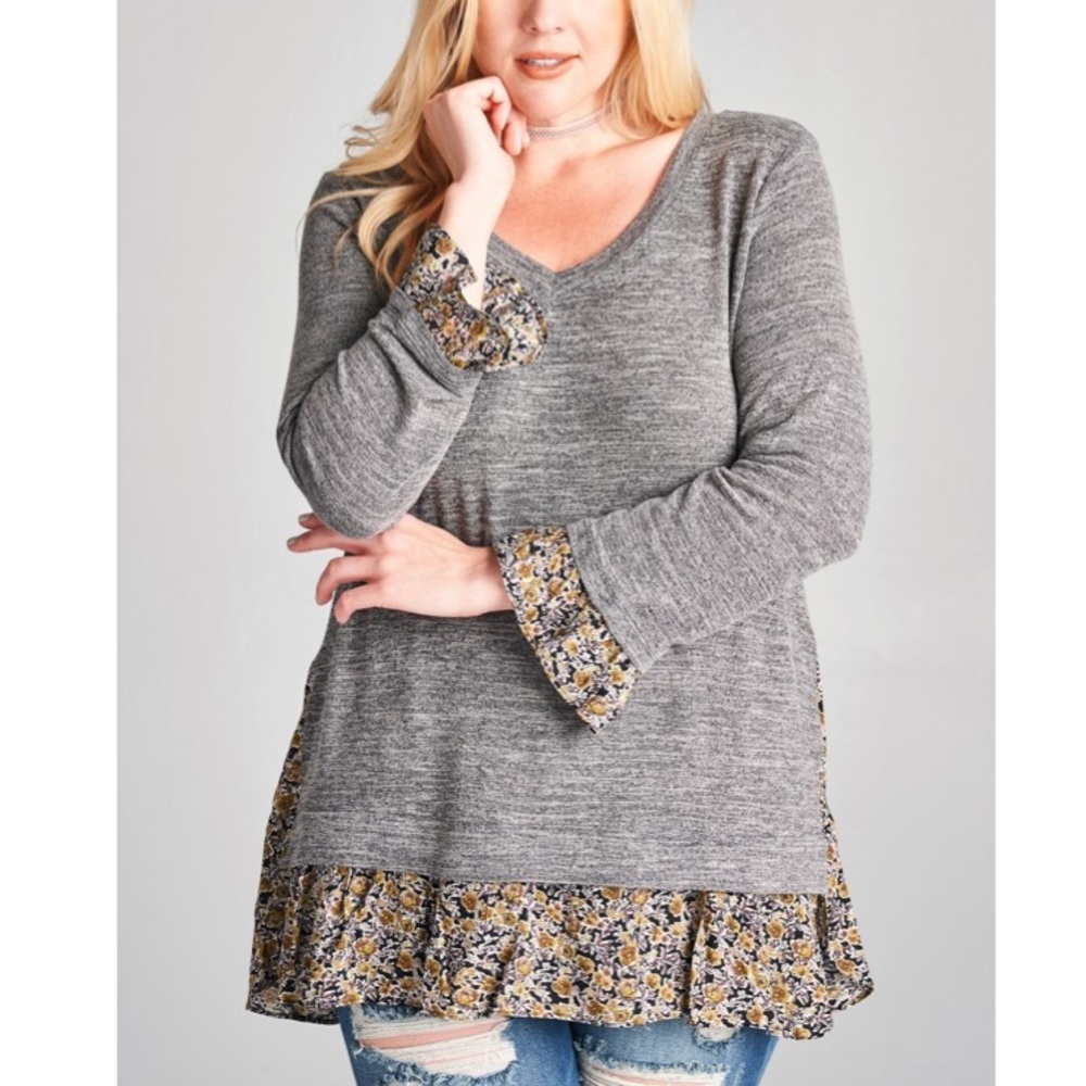 GRAY V-NECK LAYERED TOP