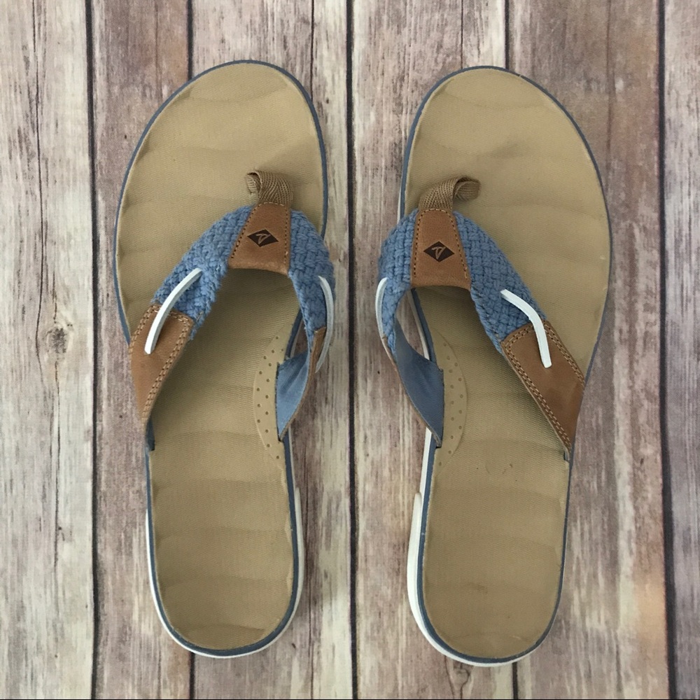 Baby blue braided Sperry flip flops