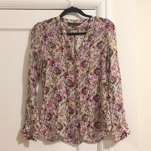 Zara floral printed blouse with shoulder studs