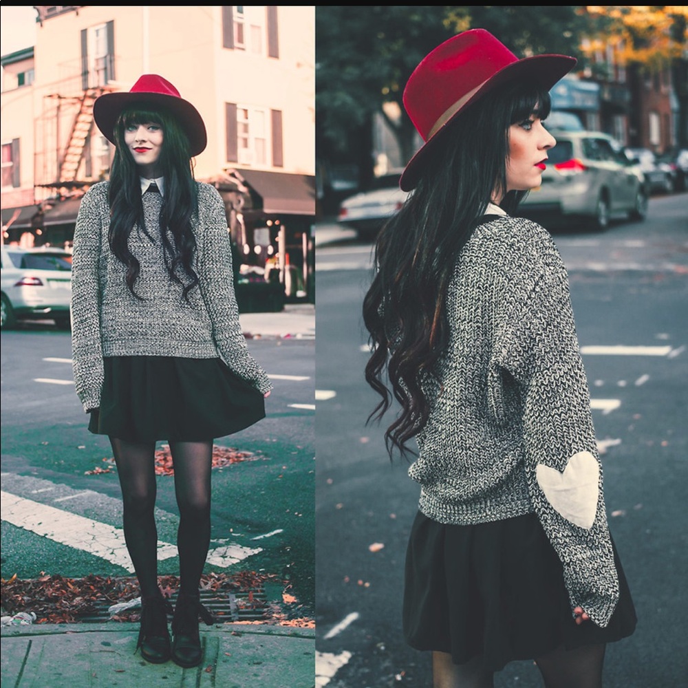 Grey Heart Elbow Sweater Jumper
