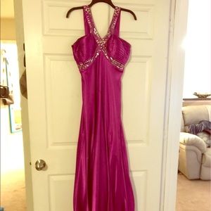 Magenta Prom Dress with Jeweled Design