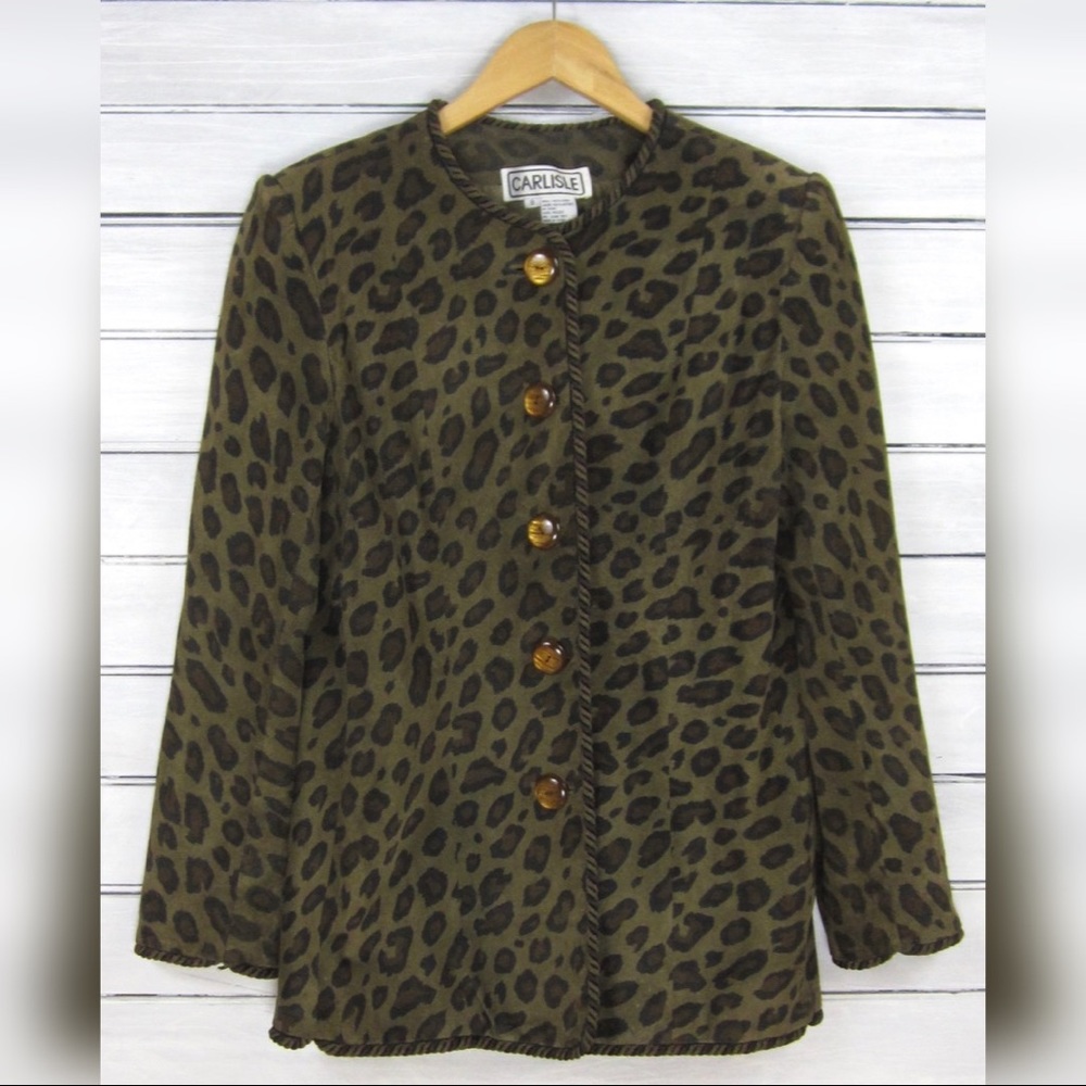 90s Carlisle Dark Green Leopard Print Suede Jacket