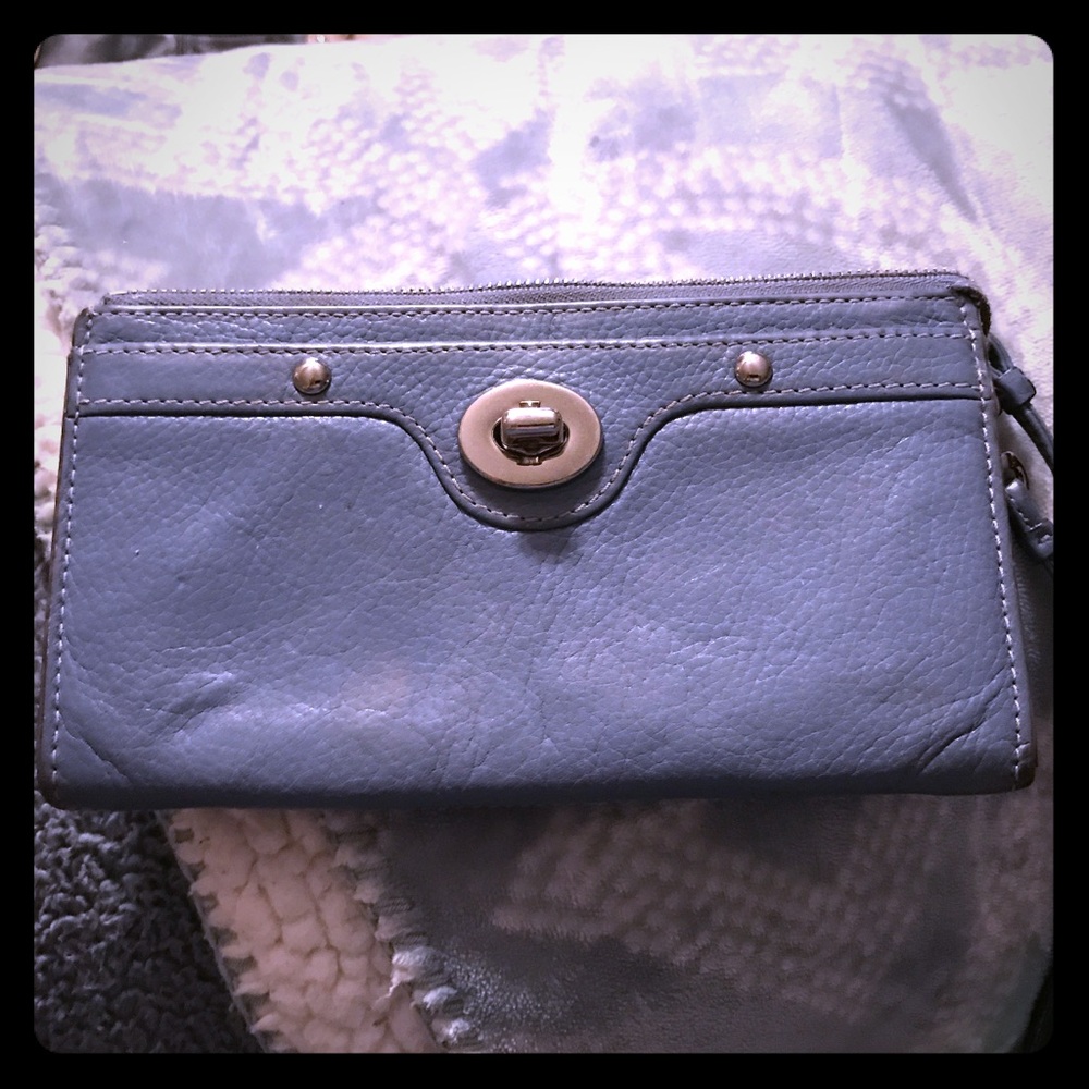 Blue leather coach wristlet