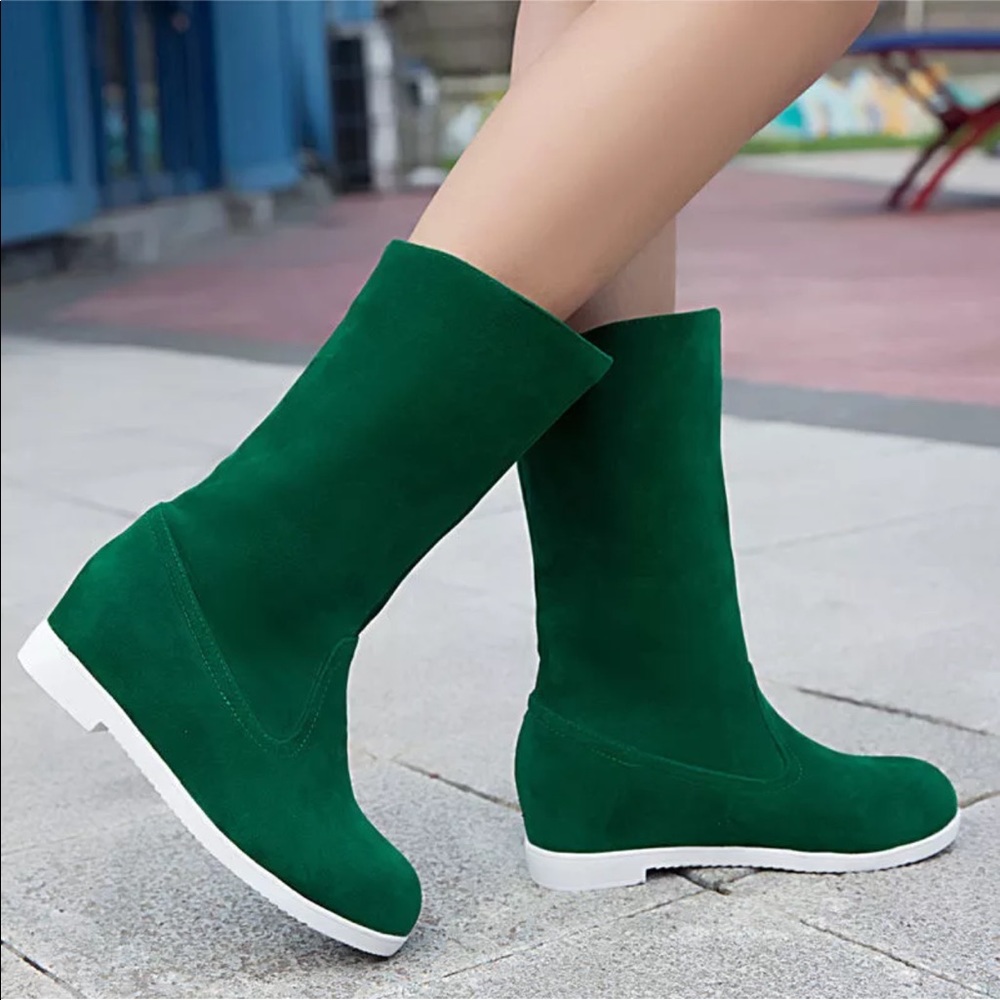 Green Suede Mid-Calf Boots - BNWOT