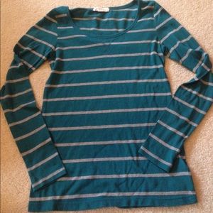 Teal and gray striped long sleeve tee