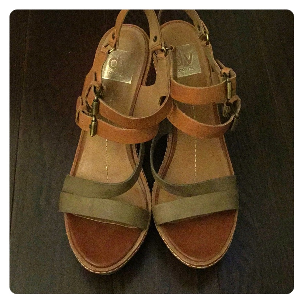 Brown leather wedges