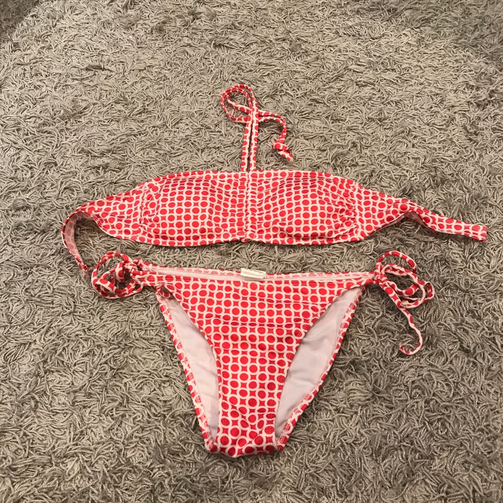 Red and white bathing suit
