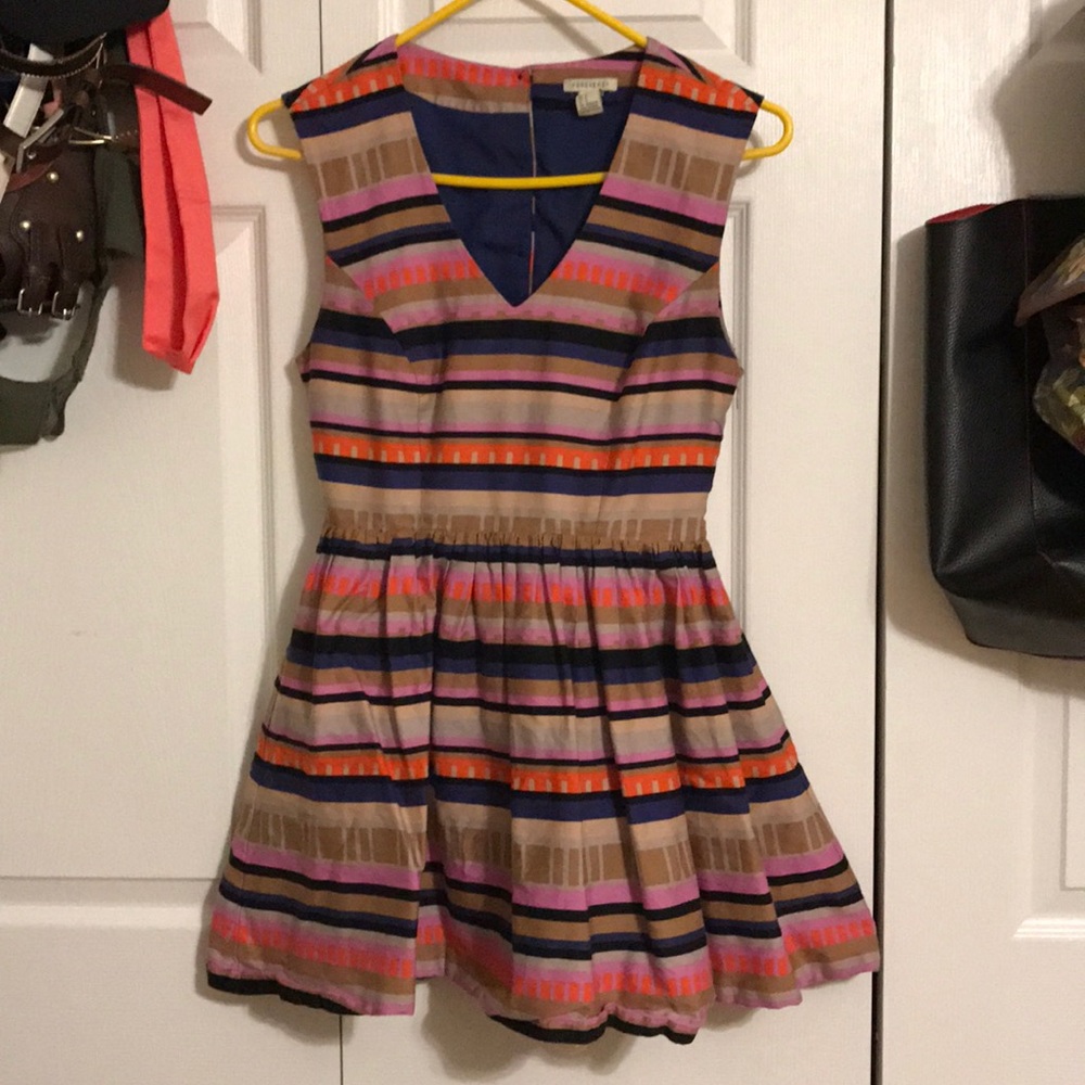 Multi-color striped dress button-up back