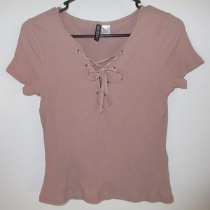 H&M Lace-Up Ribbed Top