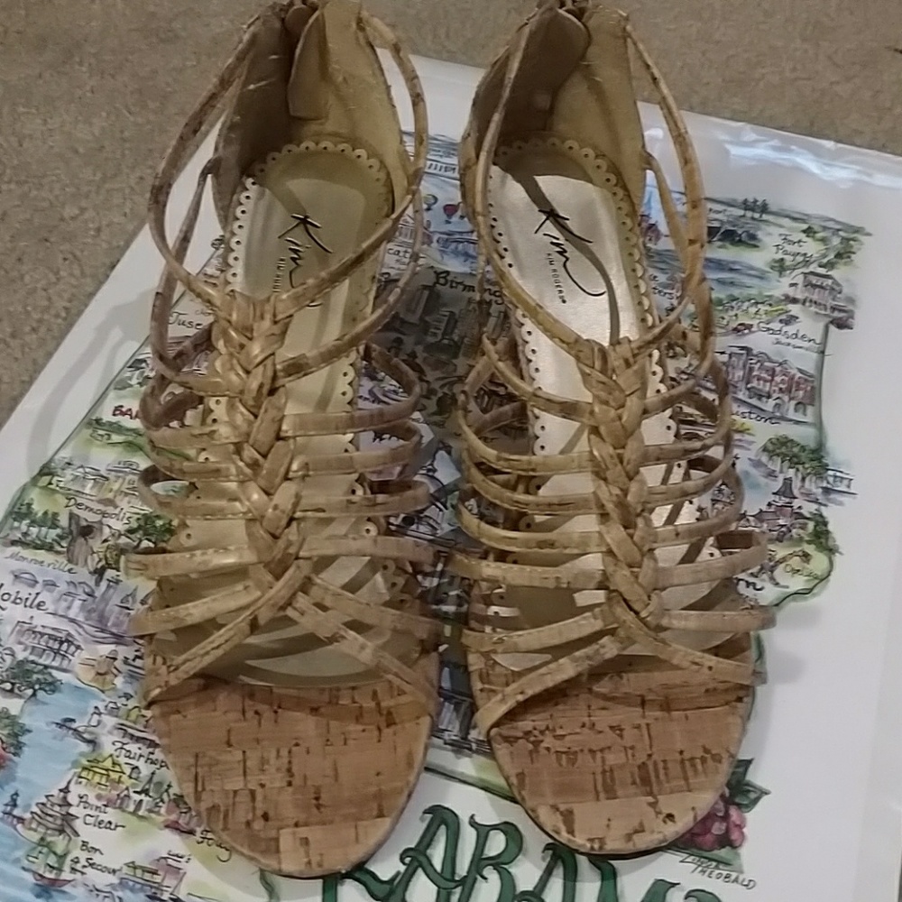 Kim Rogers cork short wedge sandals
