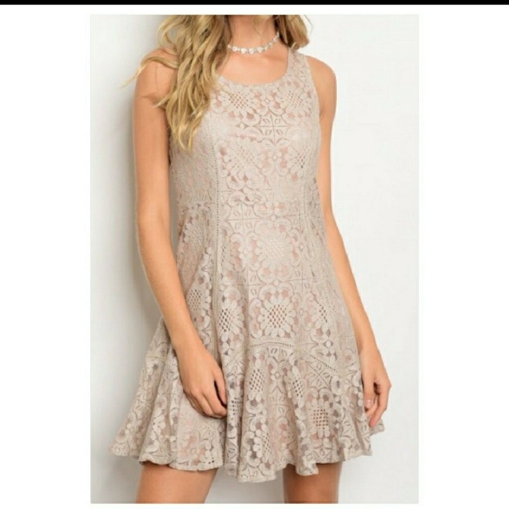 Taupe Lace Flirty Dress