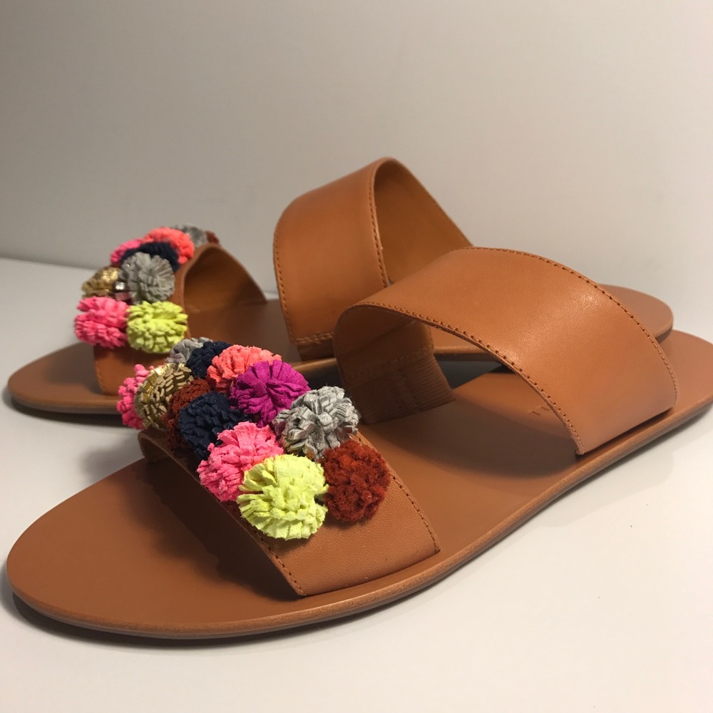 Loeffler Randall Clem Leather Pom Pom Sandals 7.5