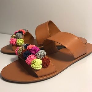 Loeffler Randall Clem Leather Pom Pom Sandals 7.5