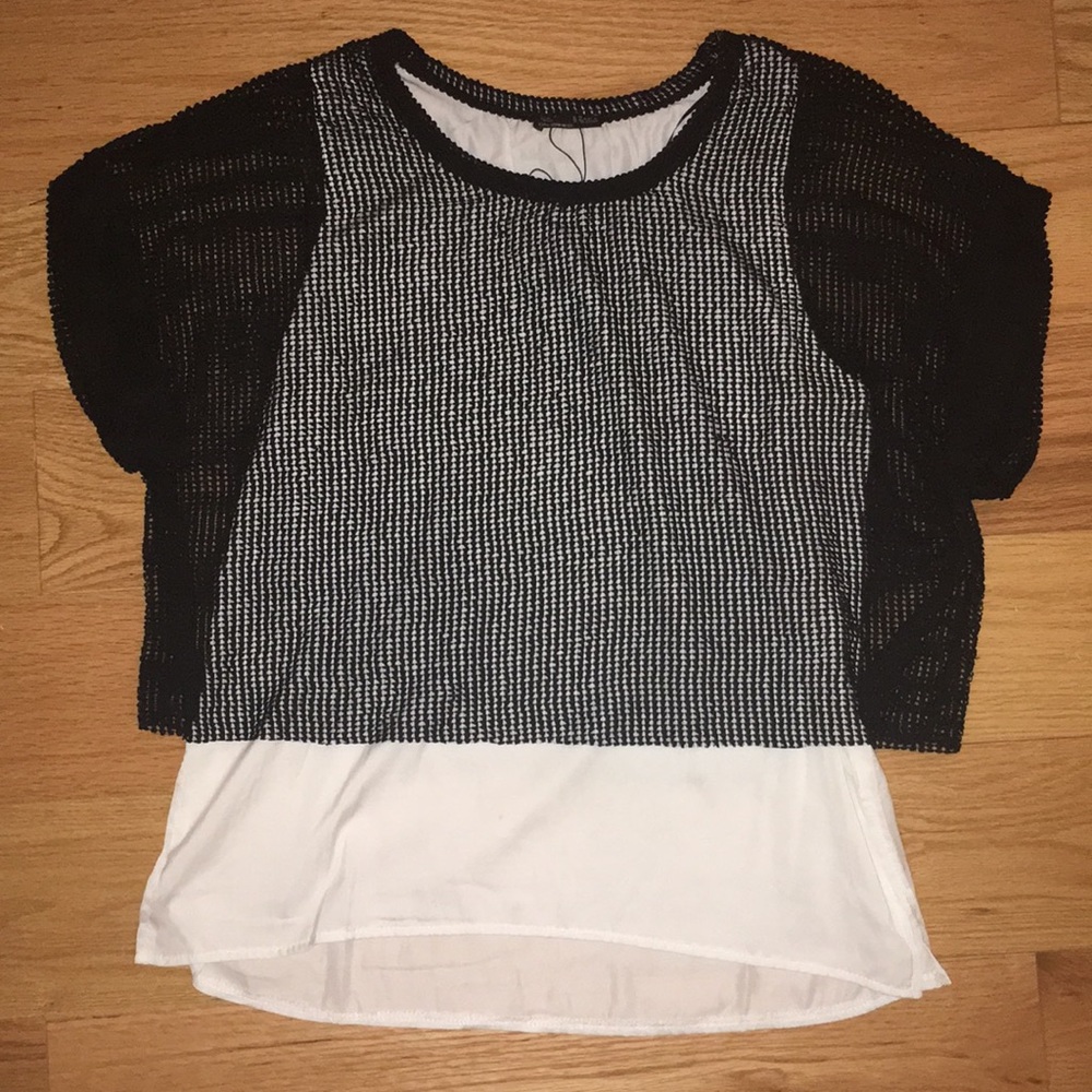 Zara mesh layered black and white top