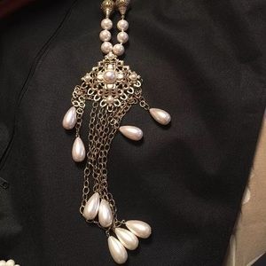 Topshop long necklace Pearl gold chain